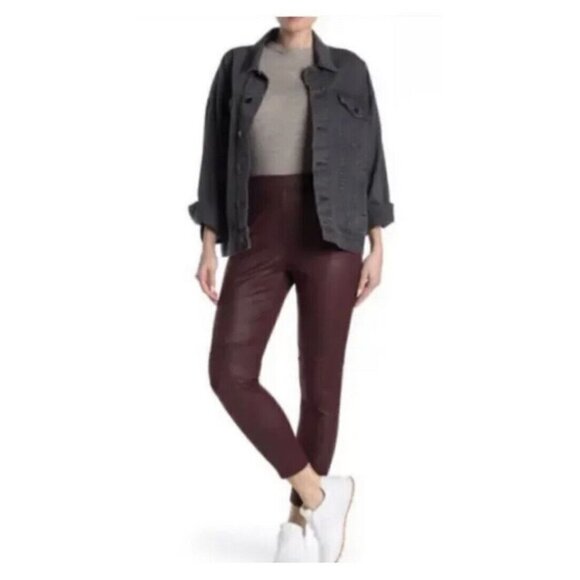 Free People Pull on Vegan Faux Suede Leather Leggings Wine Color Size M/L (N) - Picture 2 of 12